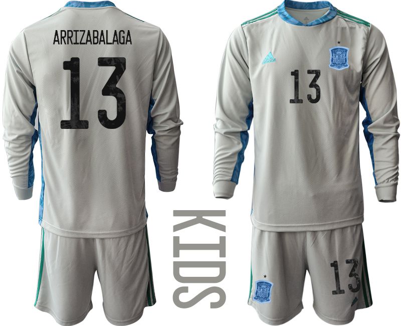 Youth 2021 World Cup National Spain gray long sleeve goalkeeper #13 Soccer Jerseys